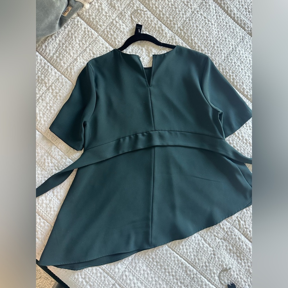 Zara asymmetrical tie-waist top SZ L dark green - Picture 5 of 5